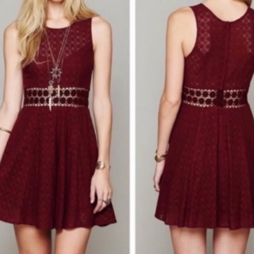 Free People Daisy Waist Crochet Mini Skater dress Size 2